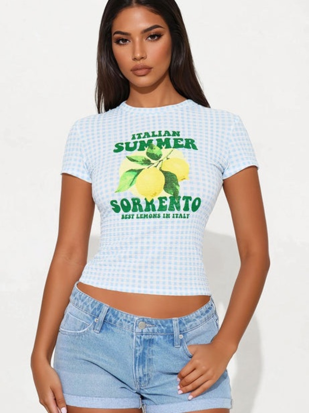 Italian Summer Sorrento Lemon Graphic Tee - Blue/White